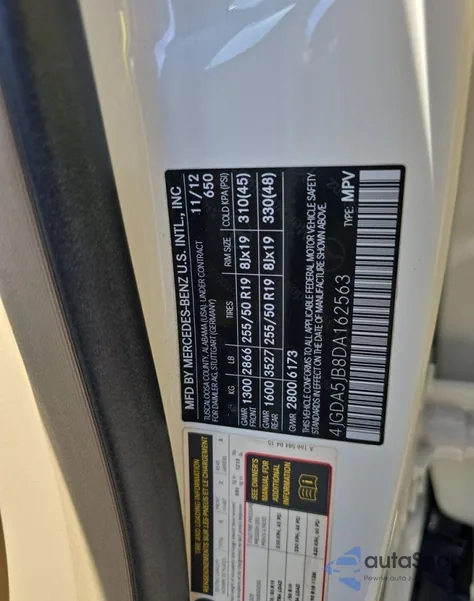 2013 Mercedes-Benz Ml 350 из США, поврежденный, VIN 4JGDA5JB8DA162563